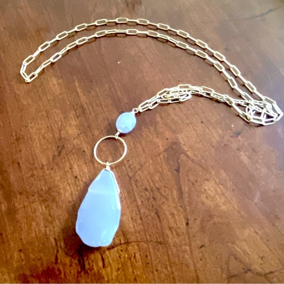20 Inch Blue Chalcedony Faceted Teardrop Pendant Necklace - Picture 5 of 9